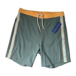 Catalina Men’s Swim Trunks Small Full Elastic Waist with Built-In Brief Green/Ye